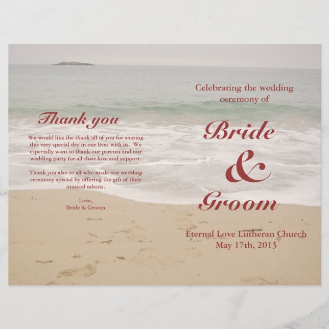 Programme de mariage sur la plage : Sandy Beach (Devant)