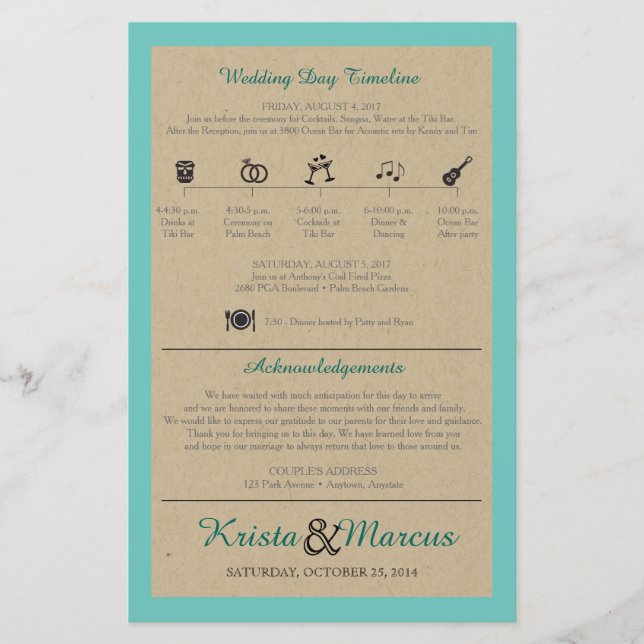 Programme de mariage sur le calendrier des icônes  (Devant)