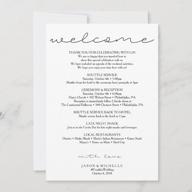 Programme de mariage Sweet Script - Bienvenue au m (Devant)