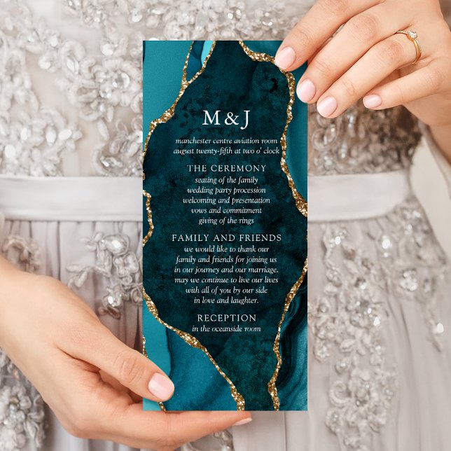 Programme de mariage Teal, Marble & Agate dorée (Créateur téléchargé)