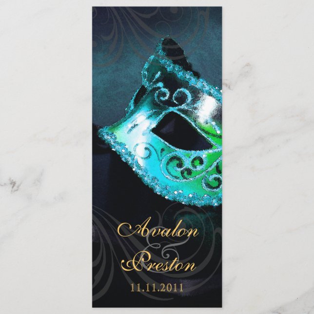 Programme de mariage Teal Masquerade Invitation (Devant)