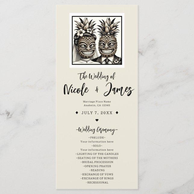 Programme de mariage Tiki Aloha Pineapple Mariée & (Devant)