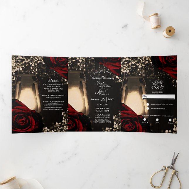 Programme de mariage trifolié Lanterne rustique Ro (Intérieur)