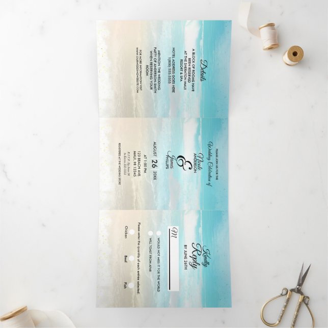 Programme de mariage trifolié rustique côtier de p (Intérieur)