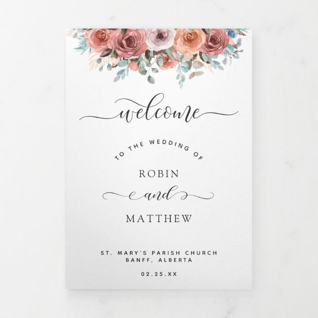 Programme de mariage triplé et calendrier aquarell (Page de couverture)