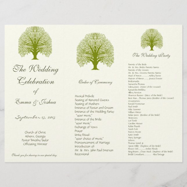 Programme de mariage triptyque à l'arbre à tourbil (Devant)