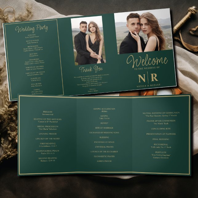 Programme de mariage triptyque à monogramme de mar (Créateur téléchargé)