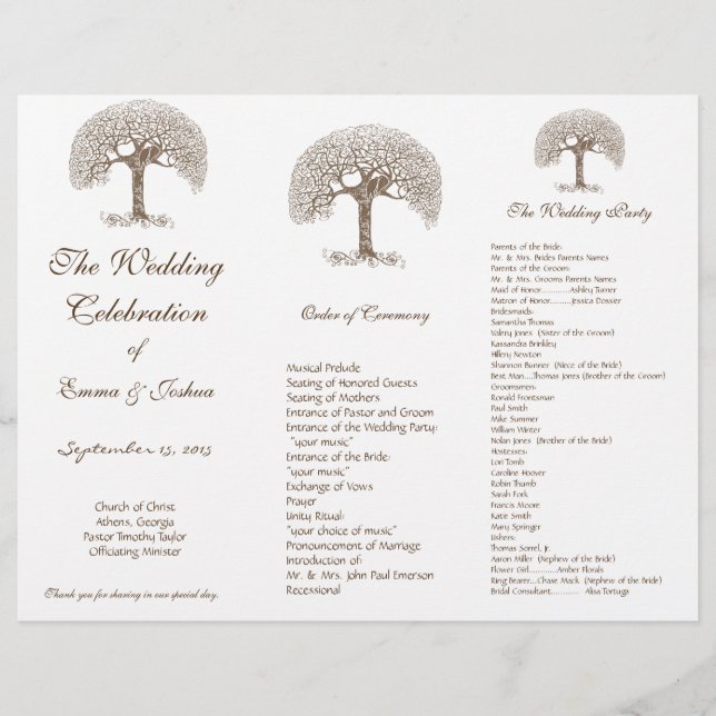 Programme de mariage triptyque arbre tourbillon ma (Devant)