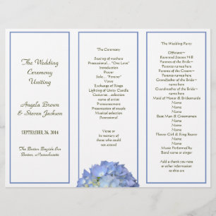 Programme de mariage triptyque aux hortensias bleu