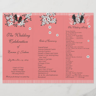 Programme de mariage triptyque vintage oiseaux cor