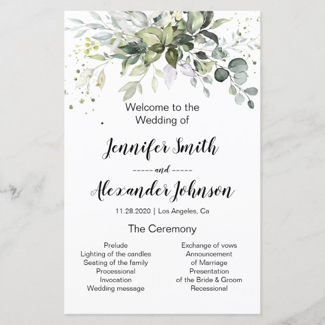 Programme de mariage verdure (Devant)