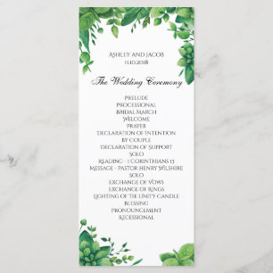 Programme de mariage vert. Carte de cérémonie du j