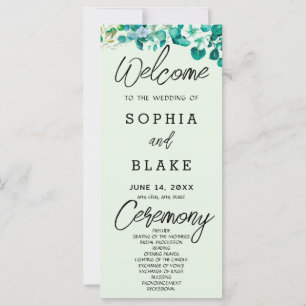 Programme de mariage vert clair avec fleurs blanch