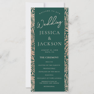 Programme de mariage vert émeraude et or rose
