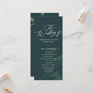 Programme de mariage vert minimal et chic à petit