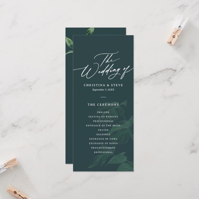 Programme de mariage vert minimal et chic à petit  (Devant/Arrière en situation)