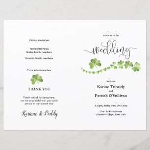 Programme de mariage vert Shamrock irlandais