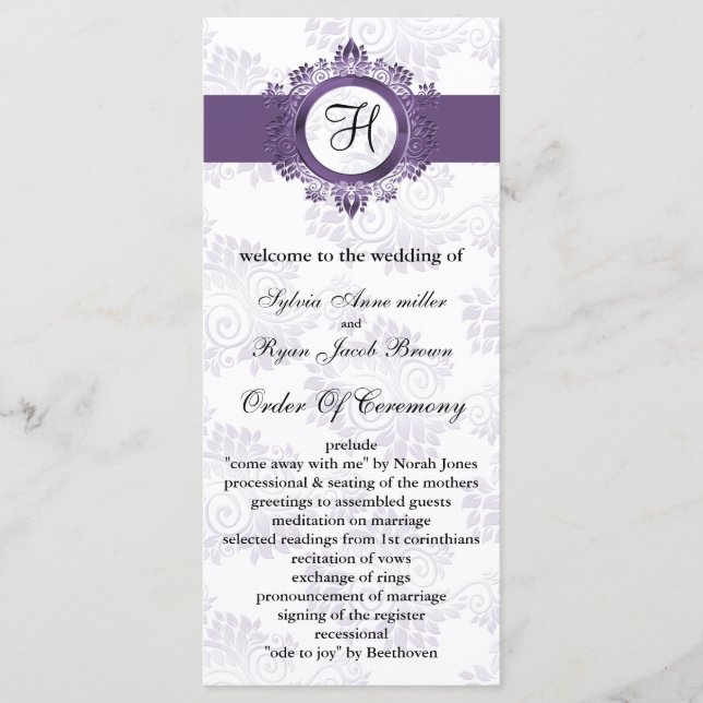 Programme de mariage violet monogramme (Devant)