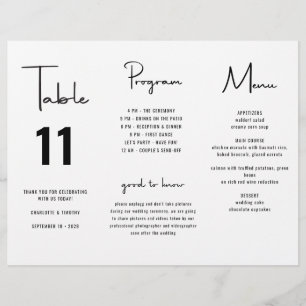 Programme de menu de mariage à script minimaliste