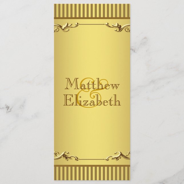 Programme de menu de mariage élégant en or (Devant)