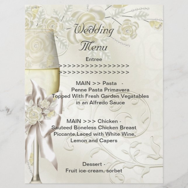 Programme de menu de mariage or crème perle floral (Devant)