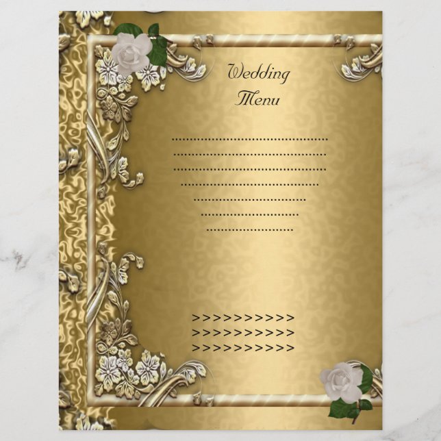 Programme de menu de mariage Rose blanche or (Devant)
