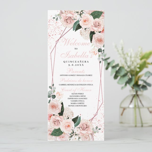 Programme de Quinceanera florale rose pâle (Debout devant)