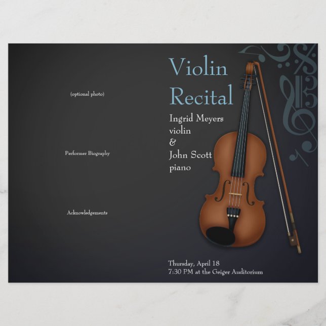 Programme de récital plié violon alto Black & Blue (Devant)