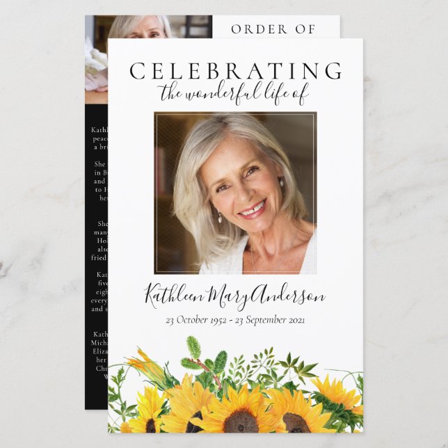 Programme de service commémoratif de tournesols BU (Devant / Derrière)