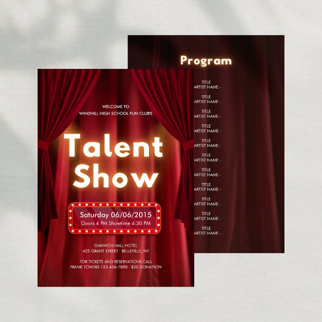Programme de spectacle de talents éditable pour le (Editable Talent Show Performing Arts Program)