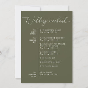Programme de week-end de mariage moderne vert oliv