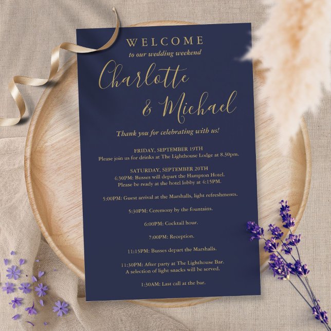 Programme de week-end de mariage pour invités bleu (Créateur téléchargé)
