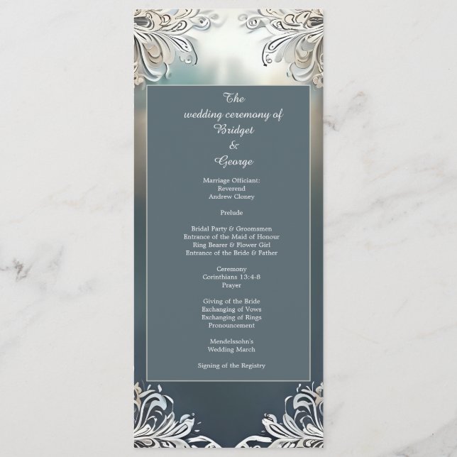 Programme déco art déco bleu poussiéreux mariage cadre (Dos)