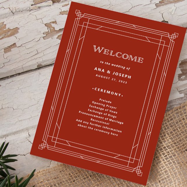 Programme Déco moderne | Élégant Mariage rouge de vacances (A festive red welcome program for your holiday wedding)