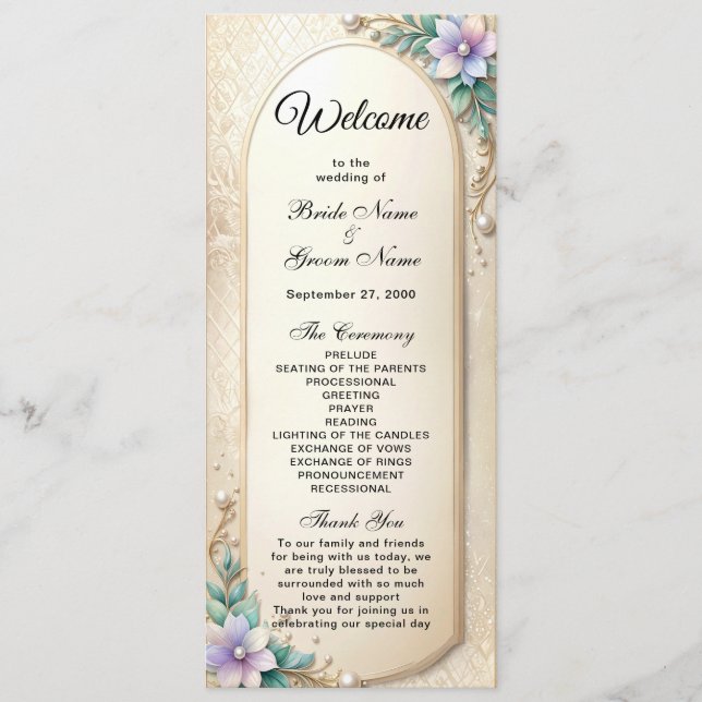 Programme Decorative Floral Frame with Pearls Wedding  (Devant)