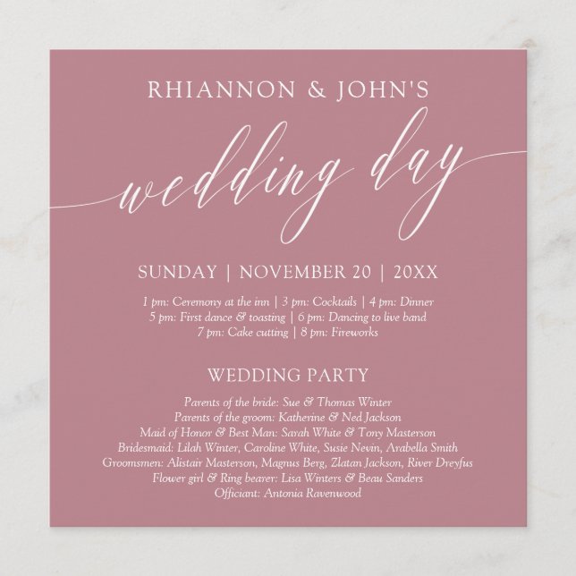 Programme Délicat Calligraphie Pink Wedding Day Program (Devant)