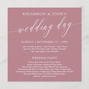 Programme Délicat Calligraphie Pink Wedding Day Program