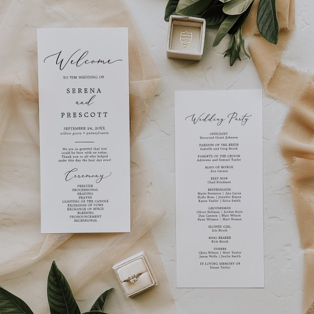 Programme Delicate Black Calligraphy Wedding Party Program (Créateur téléchargé)