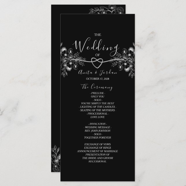 Programme Dentelle d'argent élégant noir (Devant / Derrière)