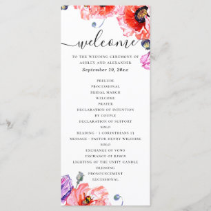 Programme Des pavots. Elégante aquarelle rouge mariage