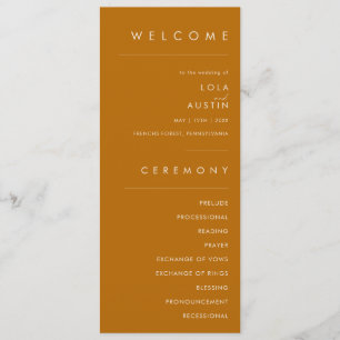 Programme Désert simple Burnt Orange Wedding Program