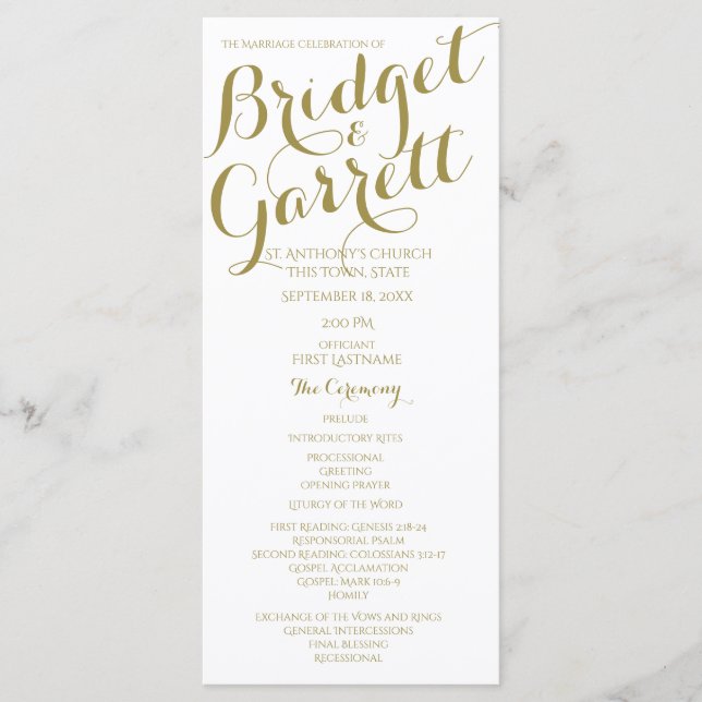 Programme Designer Text Gold et White Wedding Program (Devant)