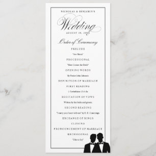 Programme Deux salles Silhouettes Bow Cravate Gay Wedding Pr