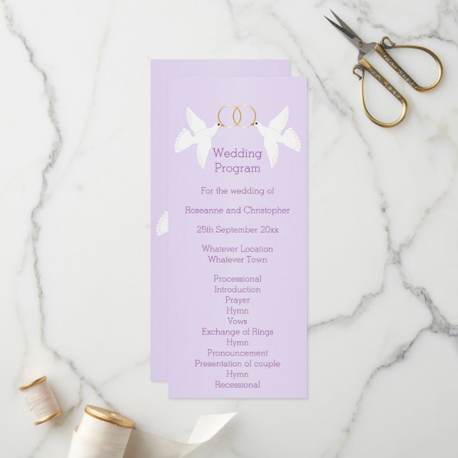 Programme Doves Design Mariage couleur Lilac (Devant/Arrière en situation)