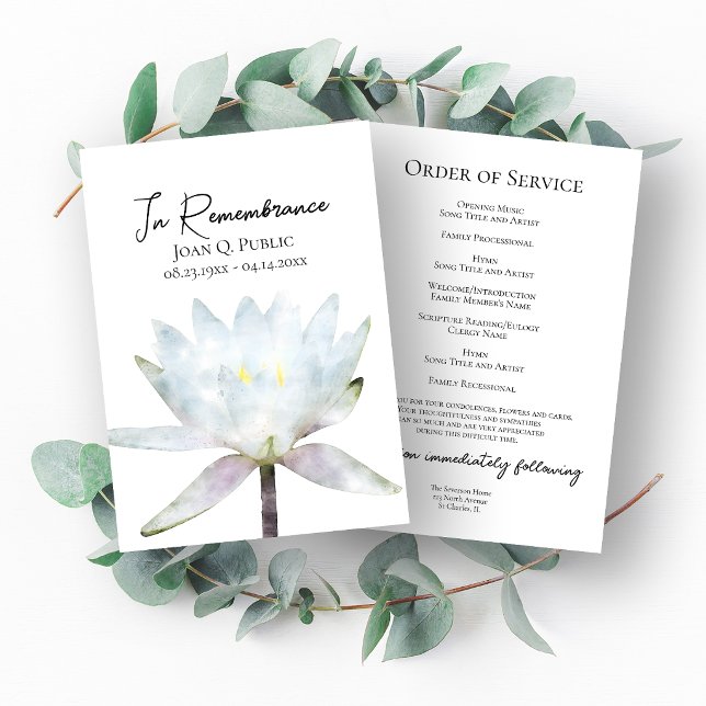 Programme du service funèbre mémorial du nénuphar  (Créateur téléchargé)