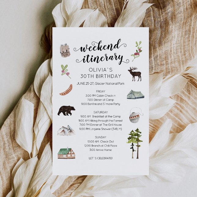 Programme du week-end dans les bois Aquarelle (Birthday Itinerary Weekend in the Woods Watercolor )