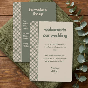 Programme du week-end de mariage à carreaux vert s