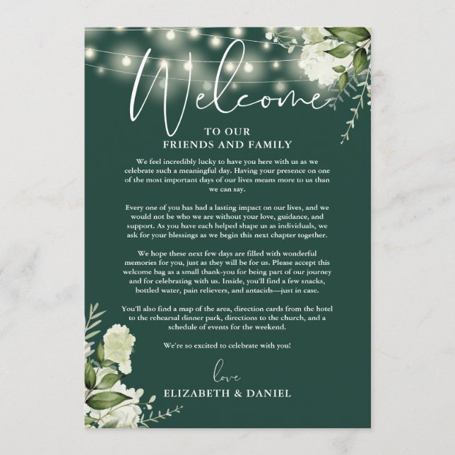 Programme du week-end de mariage floral vert émera (Devant)