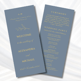 Programme Dusty Blue Botanical Minimalist Christian Wedding 