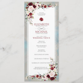 Programme Dusty Blue Bourgogne Blush Floral Wedding Programm